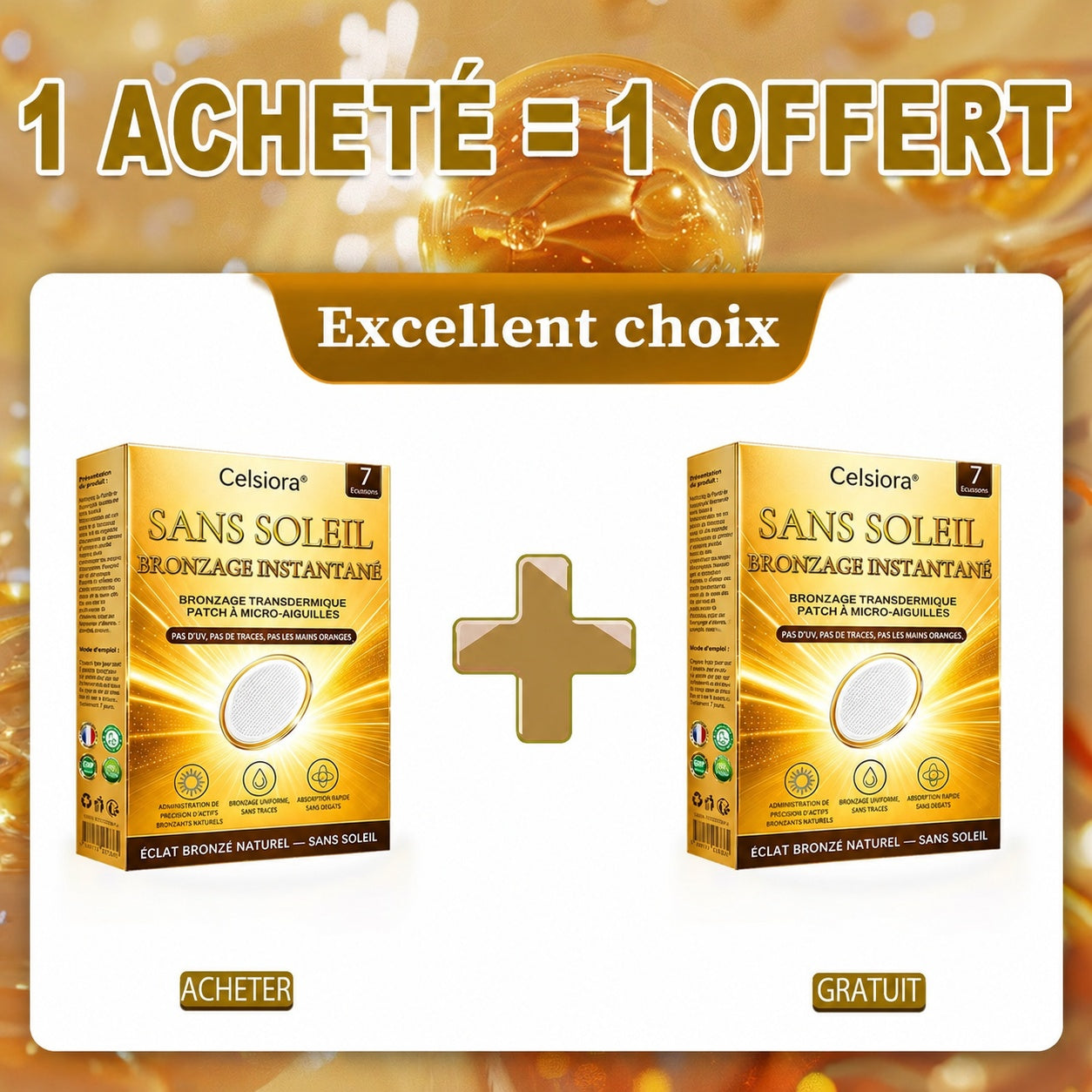 Boutique Officielle | ☀️☀️ Celsiora® Patch Bronzant Instantané Sans Soleil à Micro-Aiguilles 🇫🇷 (Une seule fois par jour) Hâle bronzé visible en 7 jours ✅ Sans UV, sans effet orange, sans traces, sans DHA, sans application salissante.