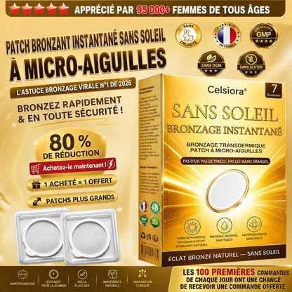 Boutique Officielle | ☀️☀️ Celsiora® Patch Bronzant Instantané Sans Soleil à Micro-Aiguilles 🇫🇷 (Une seule fois par jour) Hâle bronzé visible en 7 jours ✅ Sans UV, sans effet orange, sans traces, sans DHA, sans application salissante.