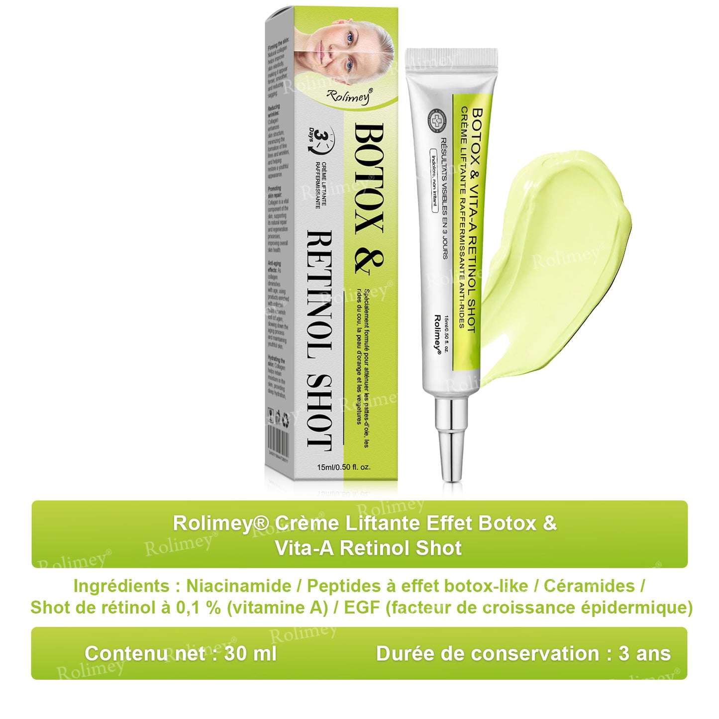🌿👨‍⚕️💫Fabriqué et expédié depuis la France 🇫🇷 💫Rolimey® Crème Liftante Effet Botox & Vita-A Retinol Shot- Dernier jour de promotion – 70% de réduction
