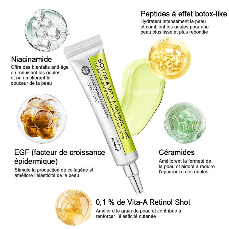 🌿👨‍⚕️💫Fabriqué et expédié depuis la France 🇫🇷 💫Rolimey® Crème Liftante Effet Botox & Vita-A Retinol Shot- Dernier jour de promotion – 70% de réduction