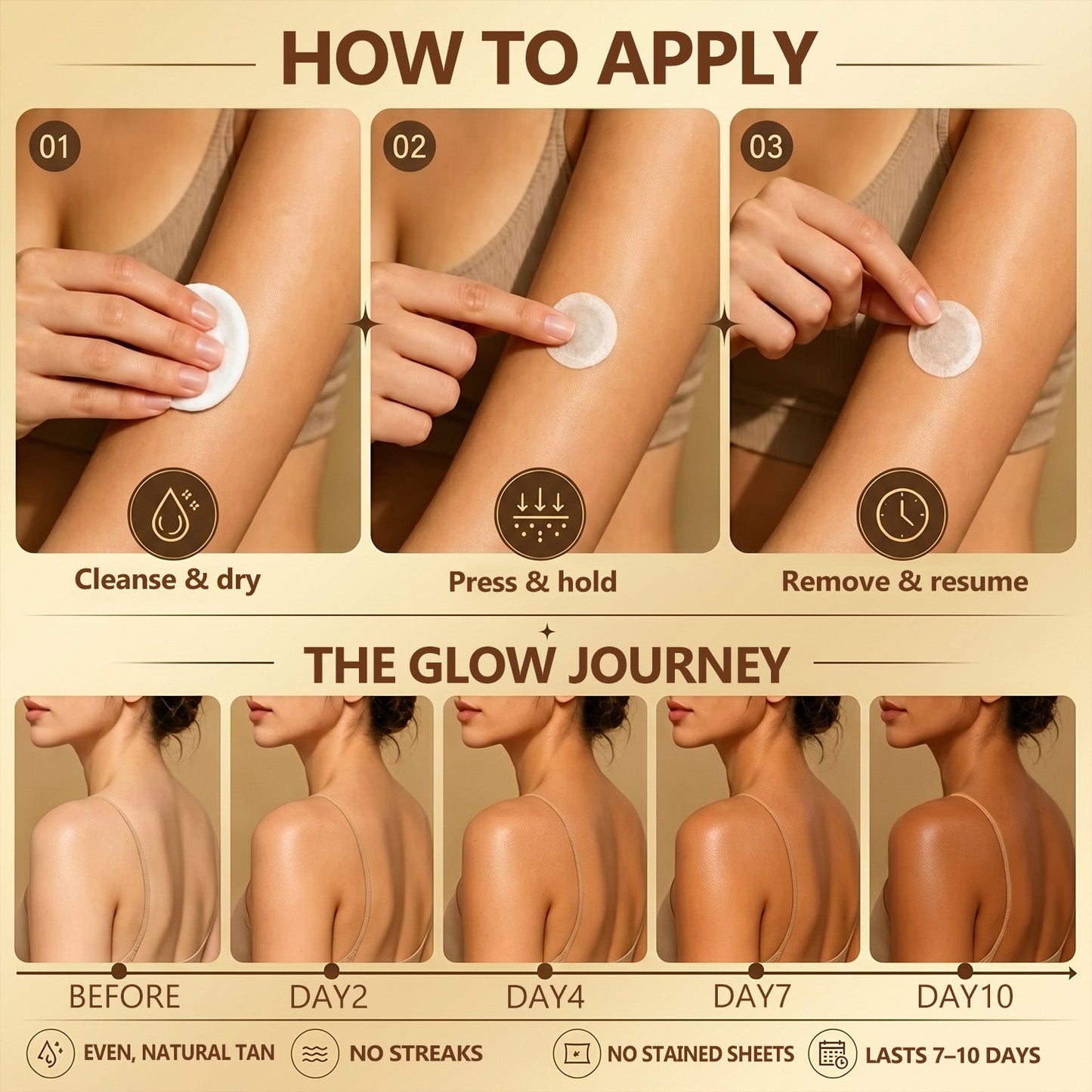 Boutique Officielle | ☀️☀️ Celsiora® Patch Bronzant Instantané Sans Soleil à Micro-Aiguilles 🇫🇷 (Une seule fois par jour) Hâle bronzé visible en 7 jours ✅ Sans UV, sans effet orange, sans traces, sans DHA, sans application salissante.