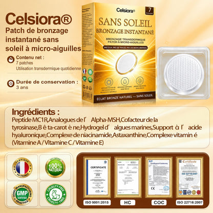 Boutique Officielle | ☀️☀️ Celsiora® Patch Bronzant Instantané Sans Soleil à Micro-Aiguilles 🇫🇷 (Une seule fois par jour) Hâle bronzé visible en 7 jours ✅ Sans UV, sans effet orange, sans traces, sans DHA, sans application salissante.
