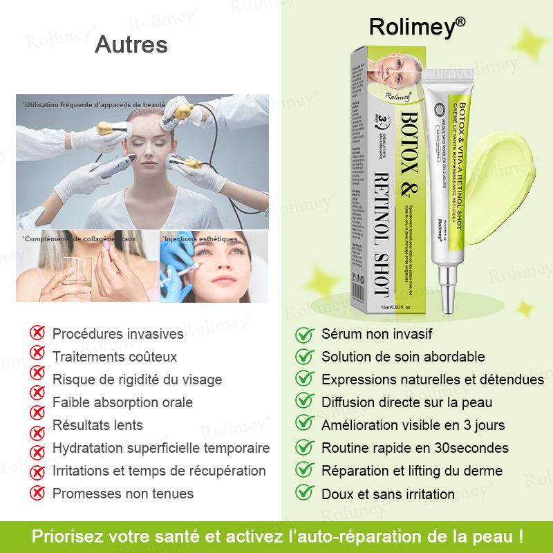 🌿👨‍⚕️💫Fabriqué et expédié depuis la France 🇫🇷 💫Rolimey® Crème Liftante Effet Botox & Vita-A Retinol Shot- Dernier jour de promotion – 70% de réduction