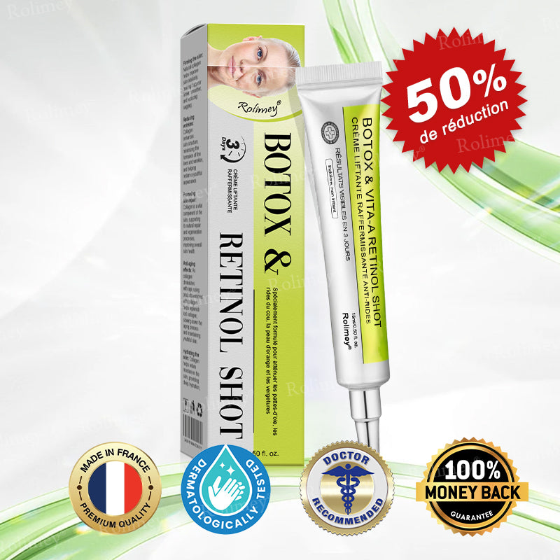 🌿👨‍⚕️💫Fabriqué et expédié depuis la France 🇫🇷 💫Rolimey® Crème Liftante Effet Botox & Vita-A Retinol Shot- Dernier jour de promotion – 70% de réduction